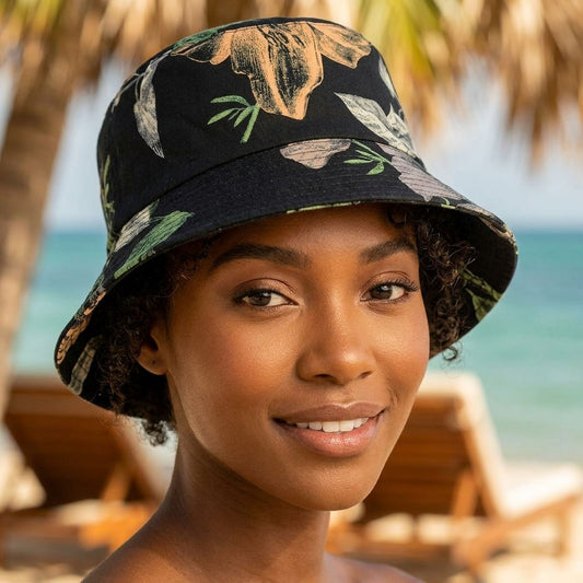 Black Floral Art Reversible Bucket Hat