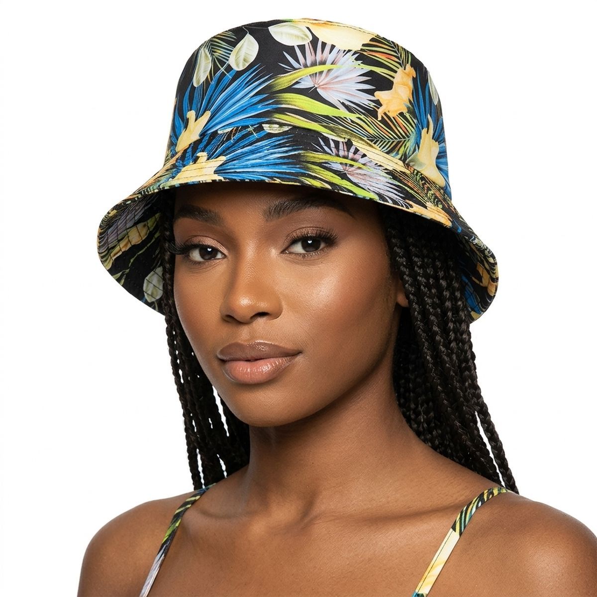 Blue Black Tropical Reversible Bucket Hat