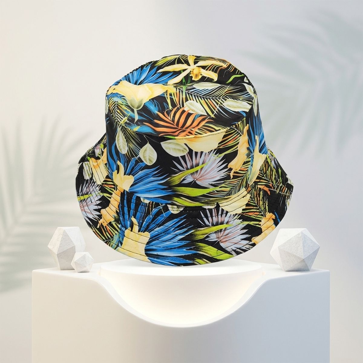 Blue Black Tropical Reversible Bucket Hat