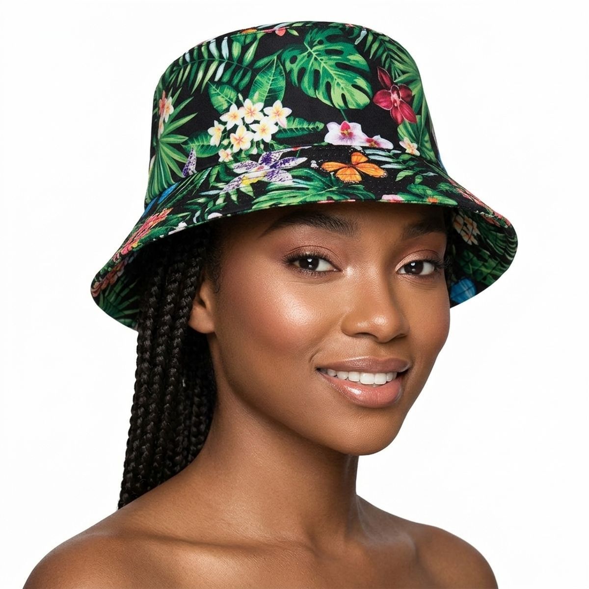 Green Black Tropical Reversible Bucket Hat