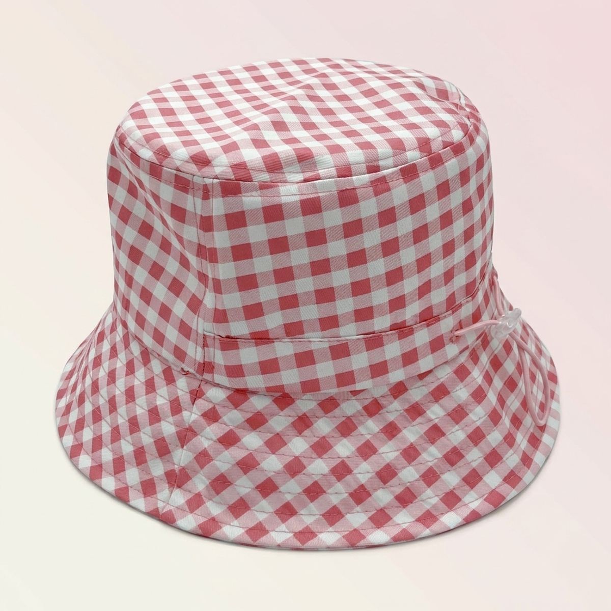 Pink Gingham Draw String Bucket Hat