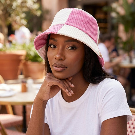 Bucket Hat Corduroy Pink and Cream Hat for Women