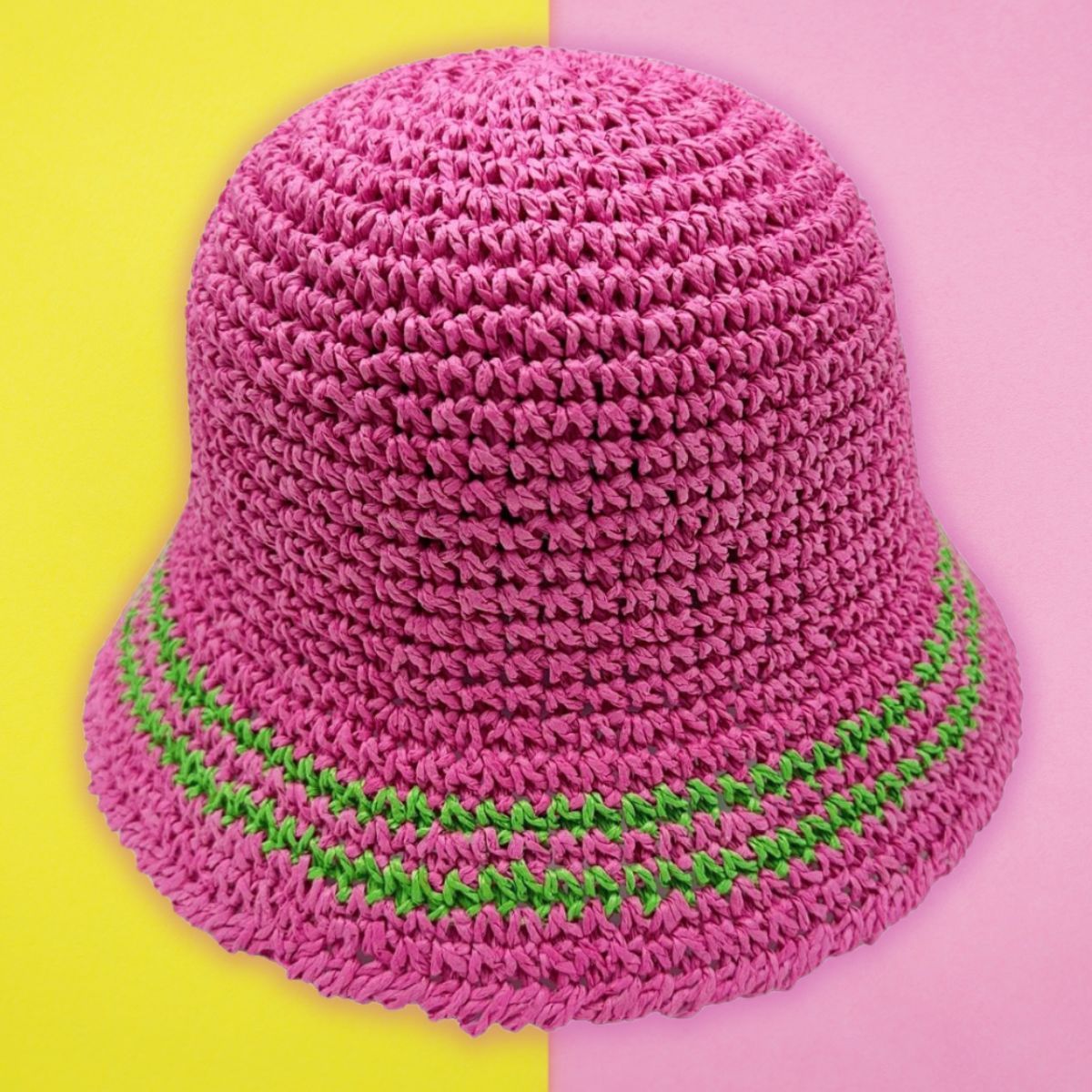 Bucket Hat Pink Green Stripe Straw for Women - Premium Wholesale Fashion Accessories from Pinktown - Just $23! Shop now at chiquestyles