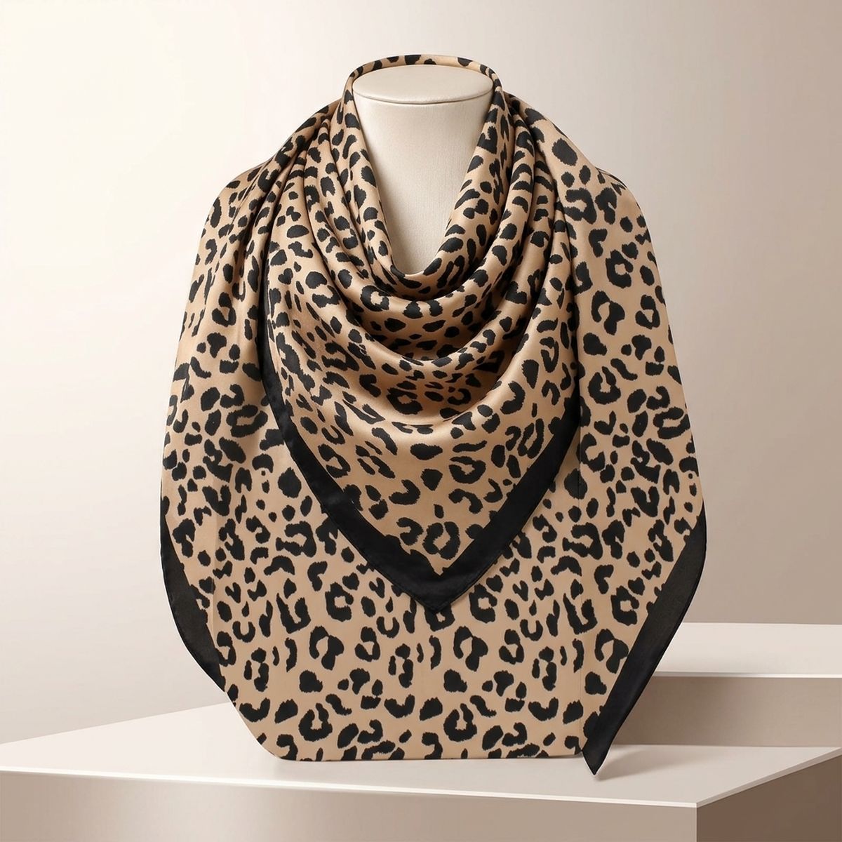 Silky Square Brown and Black Leopard Fashion Scarf