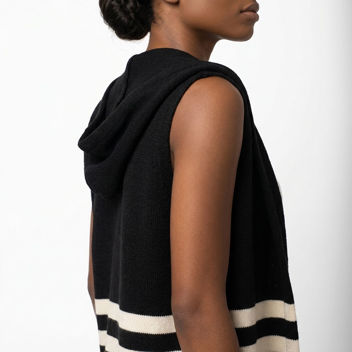 Black Hooded Knit Tied Shoulder Sweater