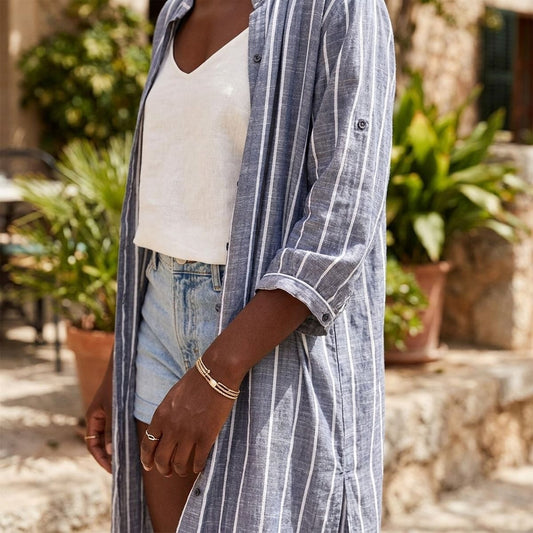 Blue Pin Stripe Long Shirt Kimono