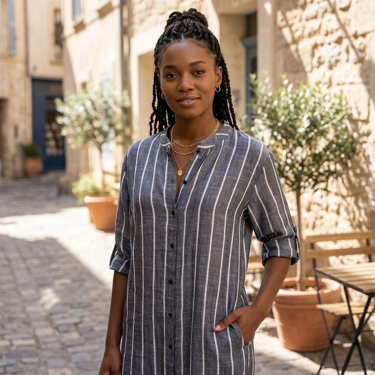 Blue Pin Stripe Long Shirt Kimono