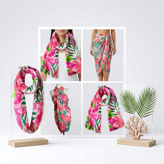 Long Pink Watercolor Floral Scarf |74.8 x 35.4