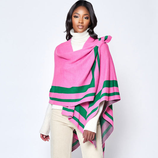 Pink Green Shoulder Ruana - Premium Wholesale Fashion Accessories from Pinktown - Just $44! Shop now at chiquestyles