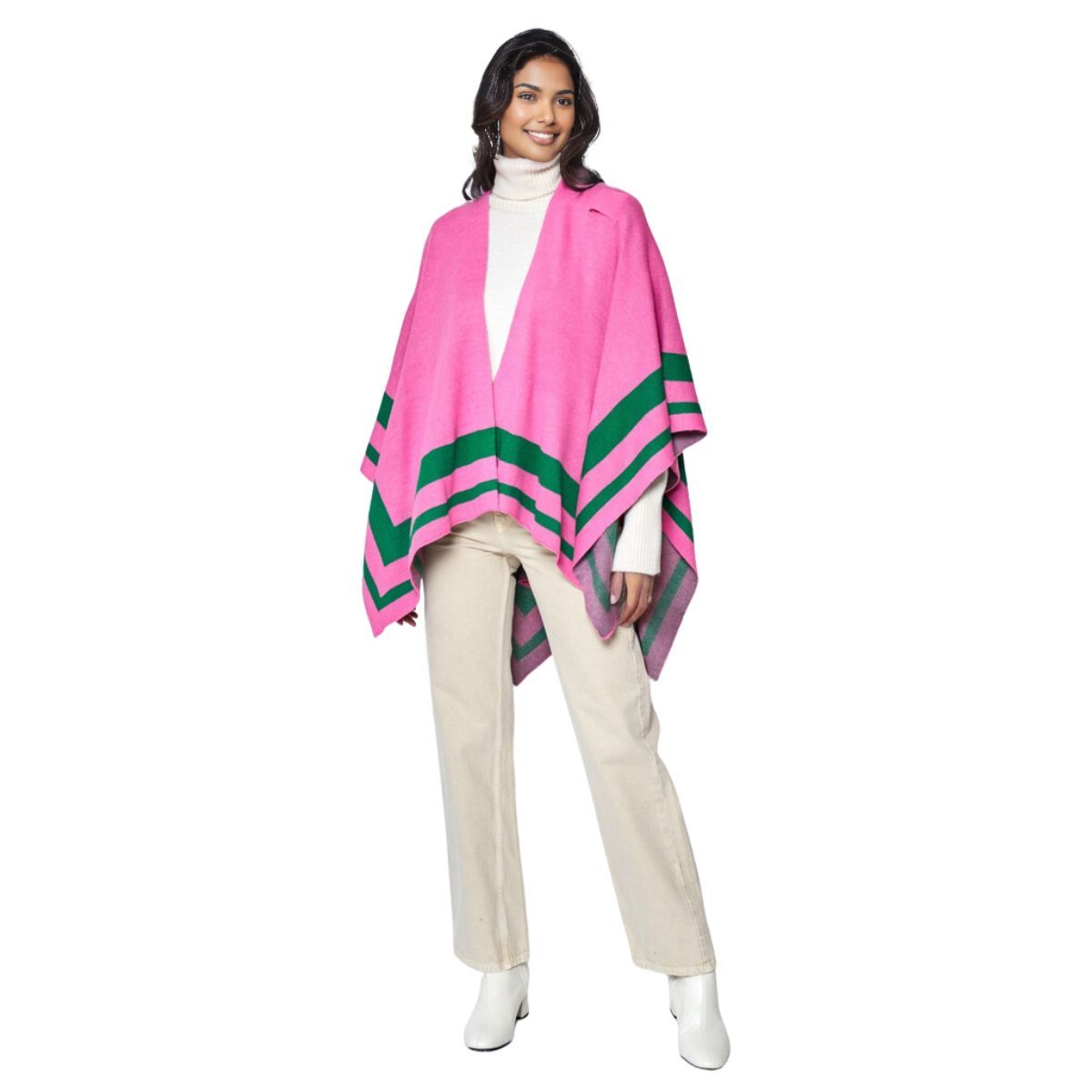 Pink Green Shoulder Ruana - Premium Wholesale Fashion Accessories from Pinktown - Just $44! Shop now at chiquestyles