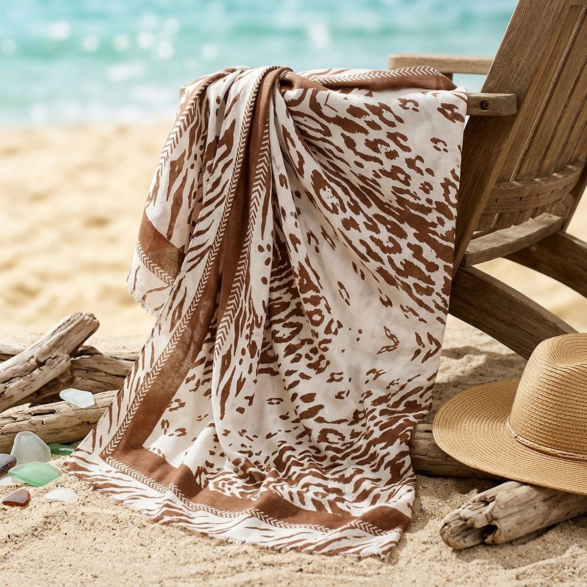 Scarf Wrap Animal Print Brown for Women