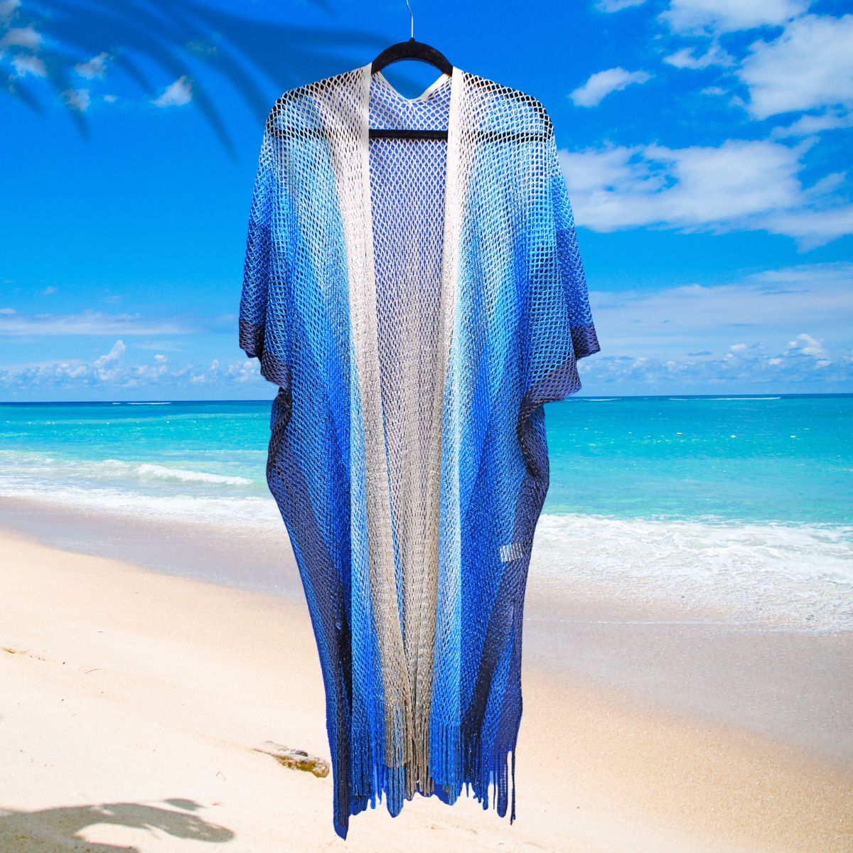 Kimono Lurex Stripe Blue Fringe for Women - Premium Wholesale Fashion Accessories from Pinktown - Just $17! Shop now at chiquestyles