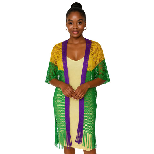 Kimono Lurex Stripe Purple Gold Green Fringe