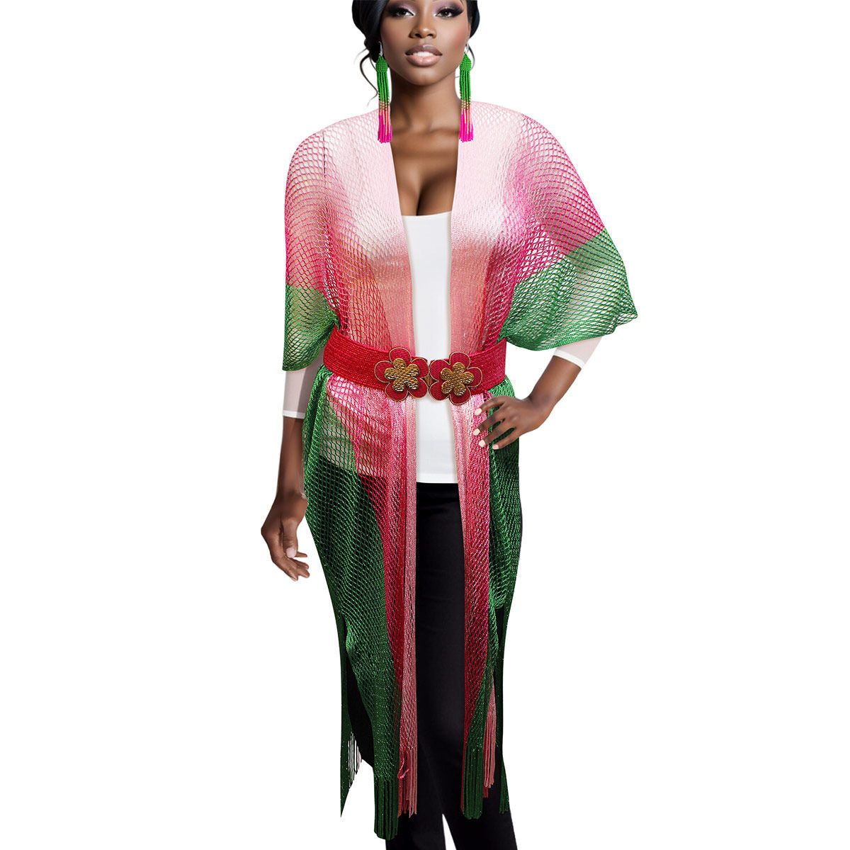Kimono Lurex Stripe Pink and Green for Women - Premium Wholesale Fashion Accessories from Pinktown - Just $20! Shop now at chiquestyles