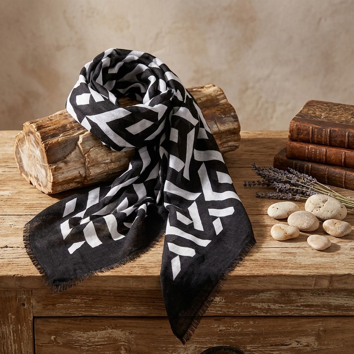 Scarf Wrap Geo Print Black and White for Women