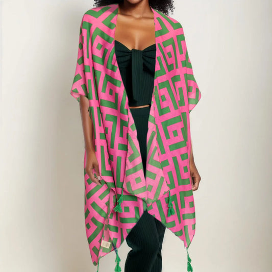 Kimono Lux Geo Print Pink and Green for Women - Premium Wholesale Fashion Accessories from Pinktown - Just $24! Shop now at chiquestyles
