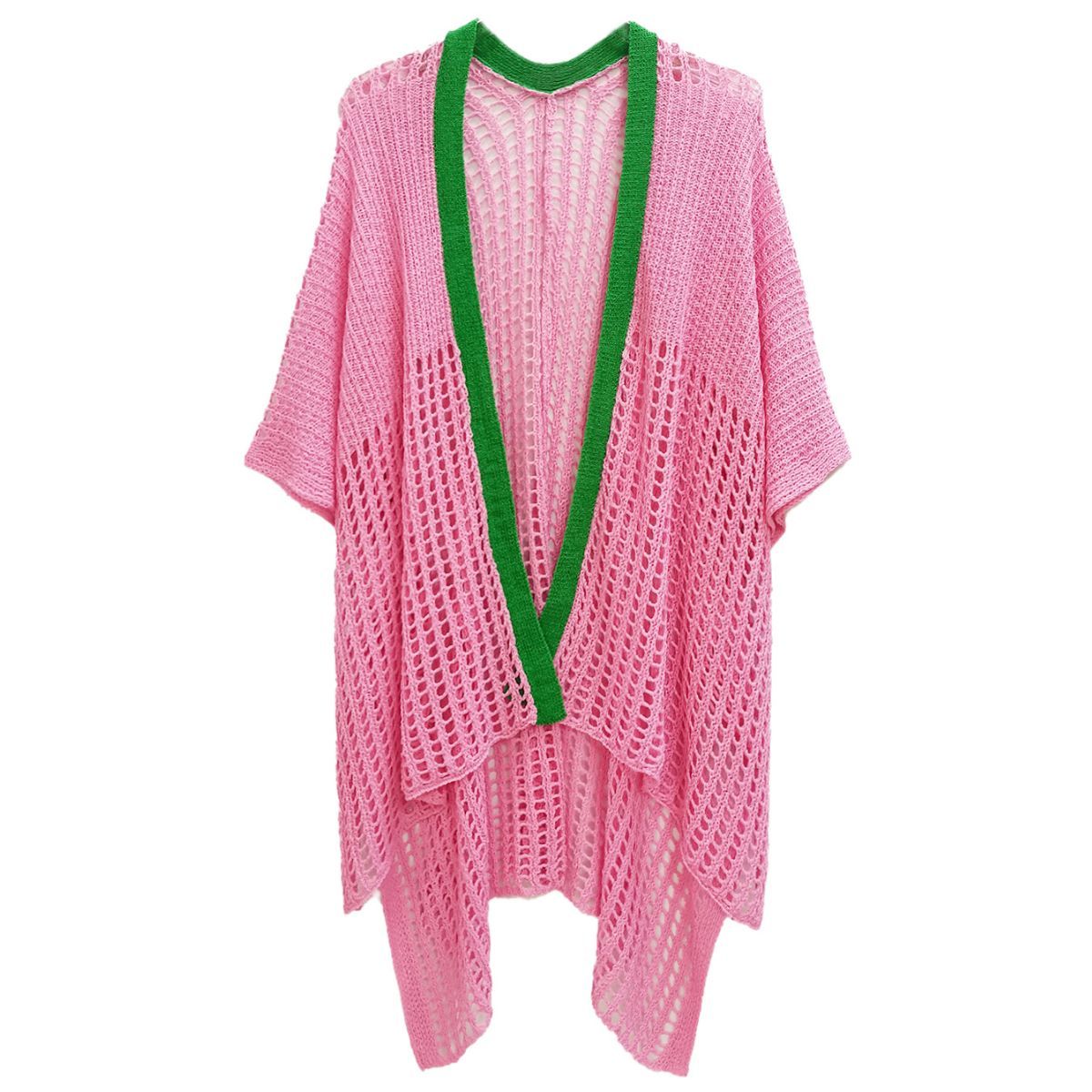 Ruana Kimono Pink and Green Crochet for Women - Premium Wholesale Fashion Accessories from Pinktown - Just $52! Shop now at chiquestyles