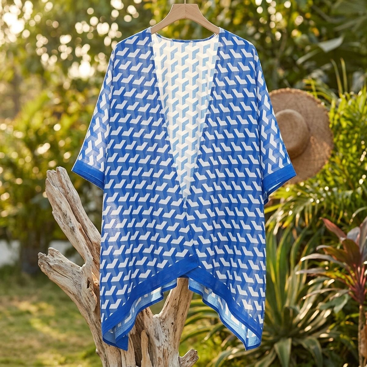 ZPB Sorority Kimono Blue White Block Print Women