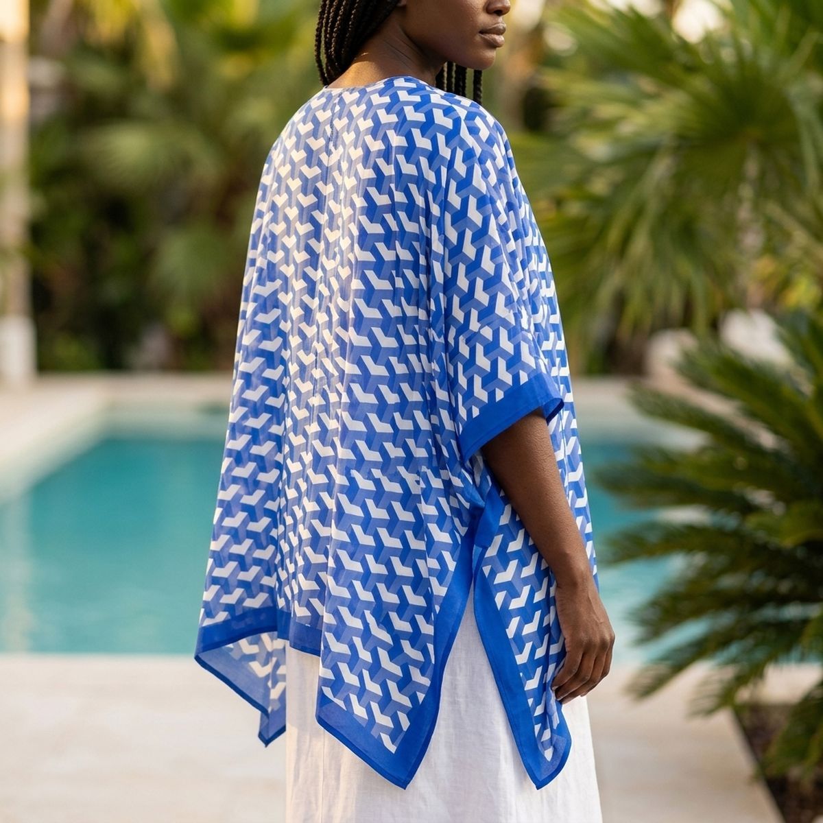 ZPB Sorority Kimono Blue White Block Print Women