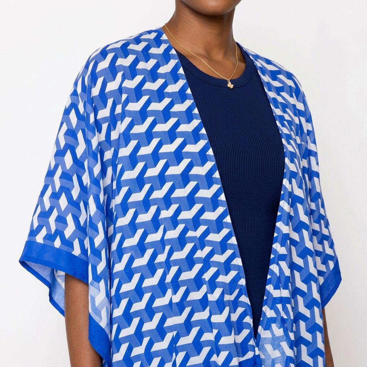 ZPB Sorority Kimono Blue White Block Print Women