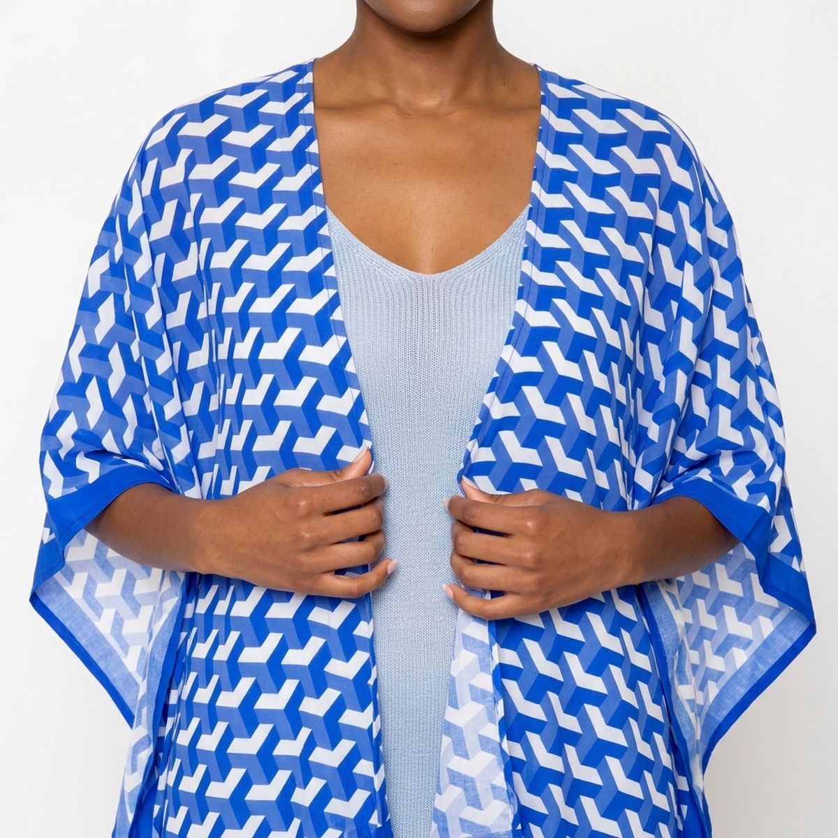 ZPB Sorority Kimono Blue White Block Print Women