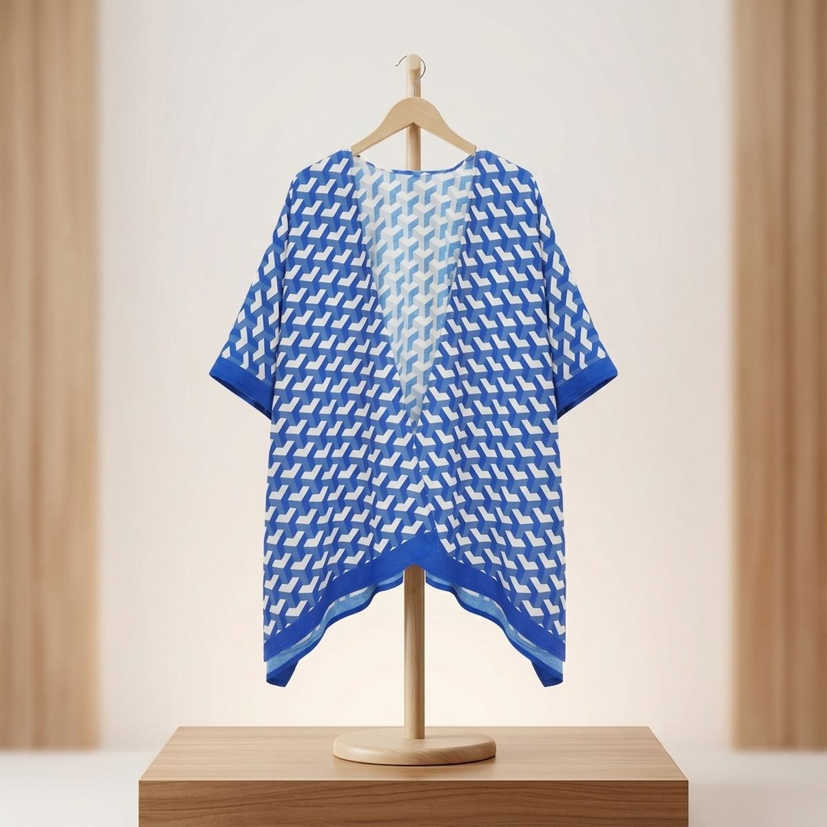 ZPB Sorority Kimono Blue White Block Print Women