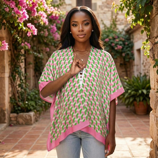 Kimono Pink Green Block Print AKA Women
