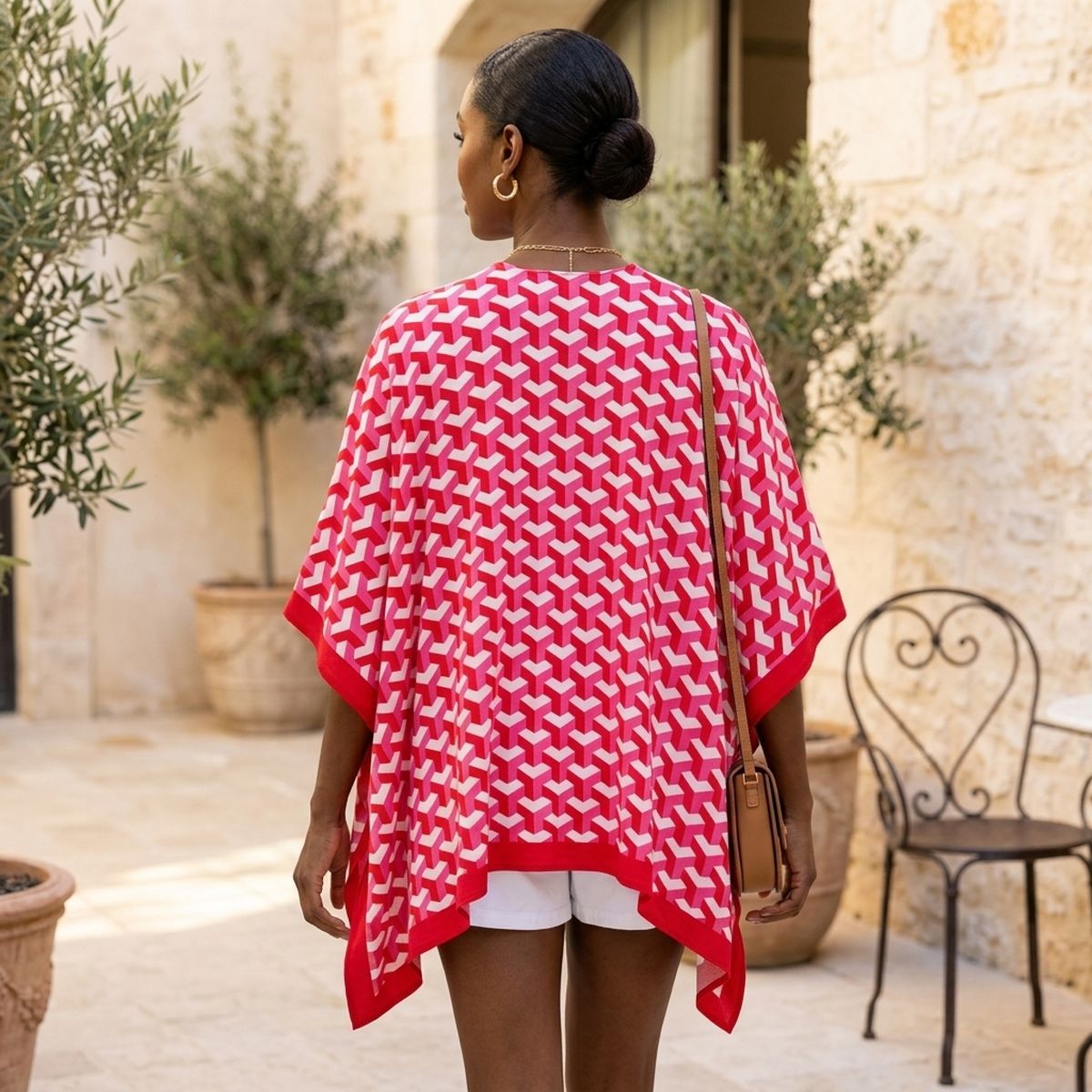 DST Sorority Kimono Red White Block Print Women