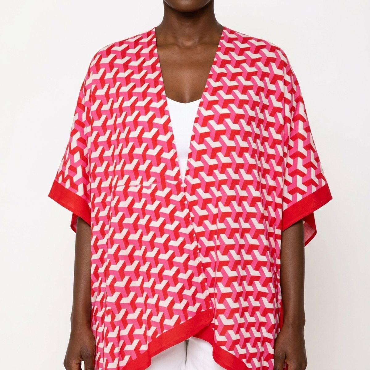 DST Sorority Kimono Red White Block Print Women