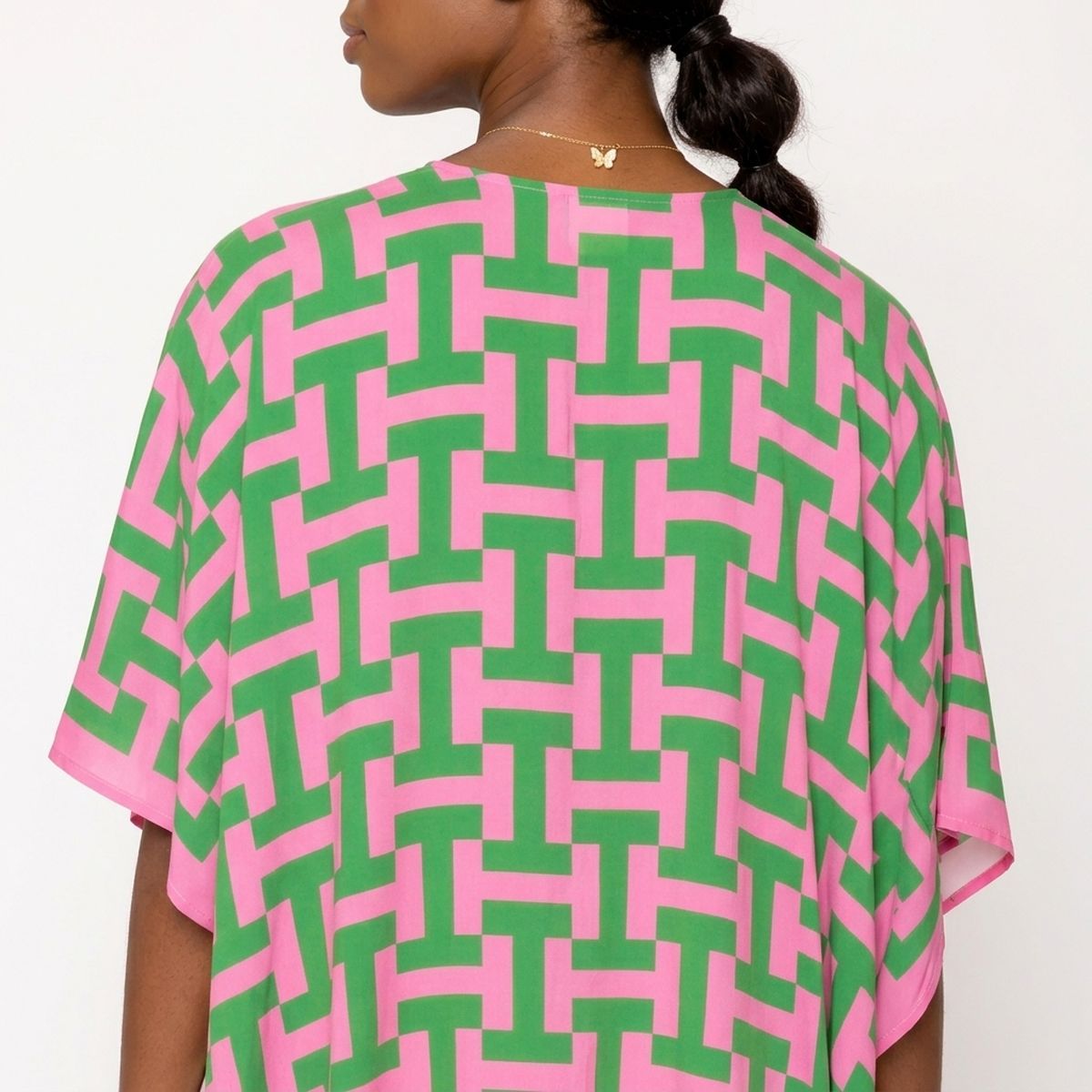 AKA Sorority Pink Green Geometric Viscose Kimono