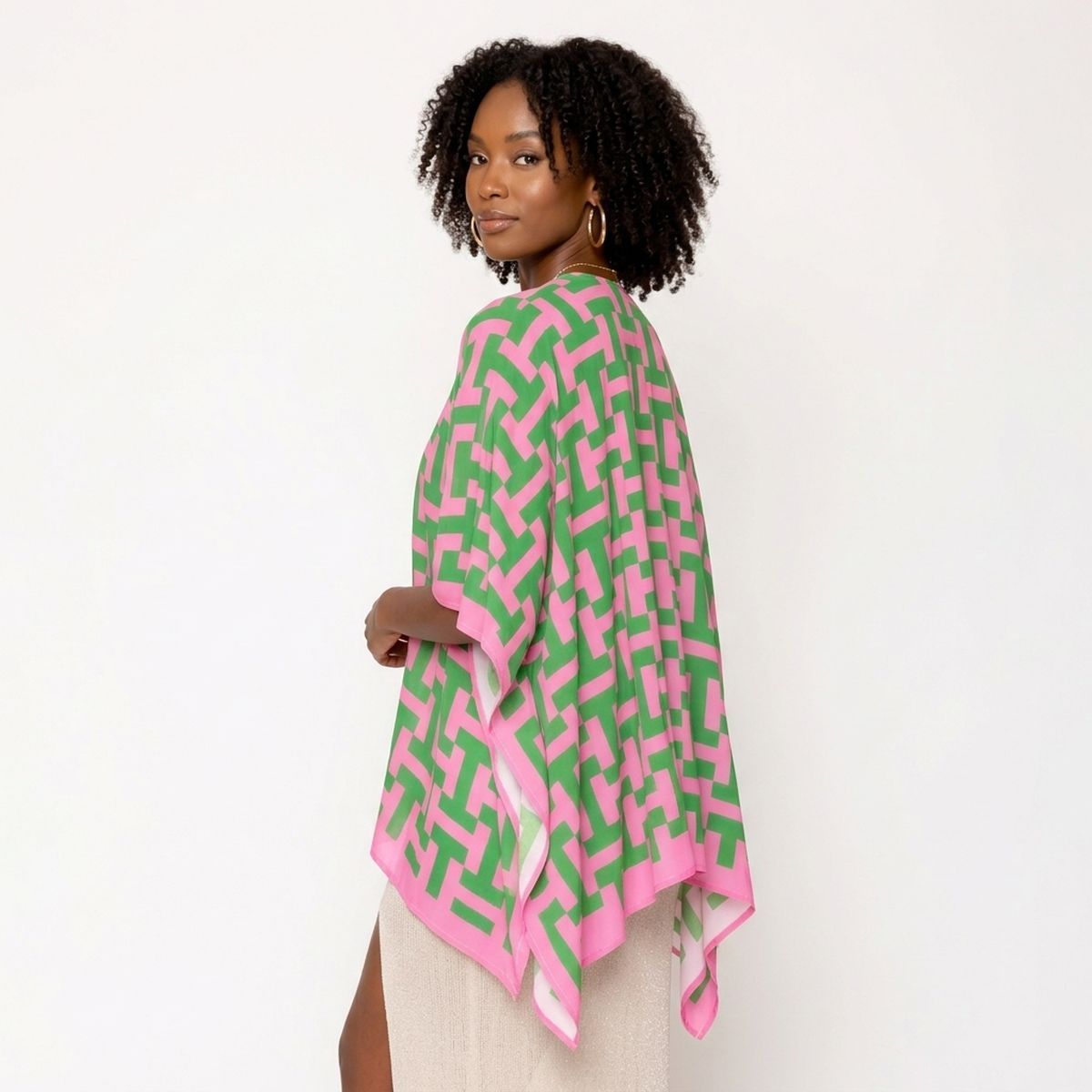 AKA Sorority Pink Green Geometric Viscose Kimono