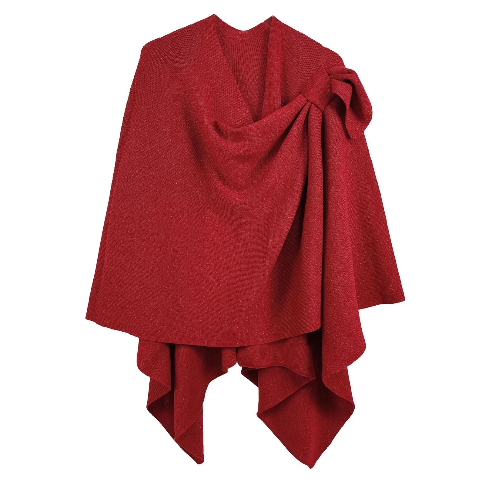 Ruana One Shoulder Red Lurex Scarf Wrap for Women