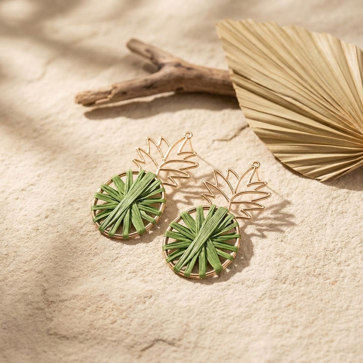 Green Raffia Pineapple Earrings