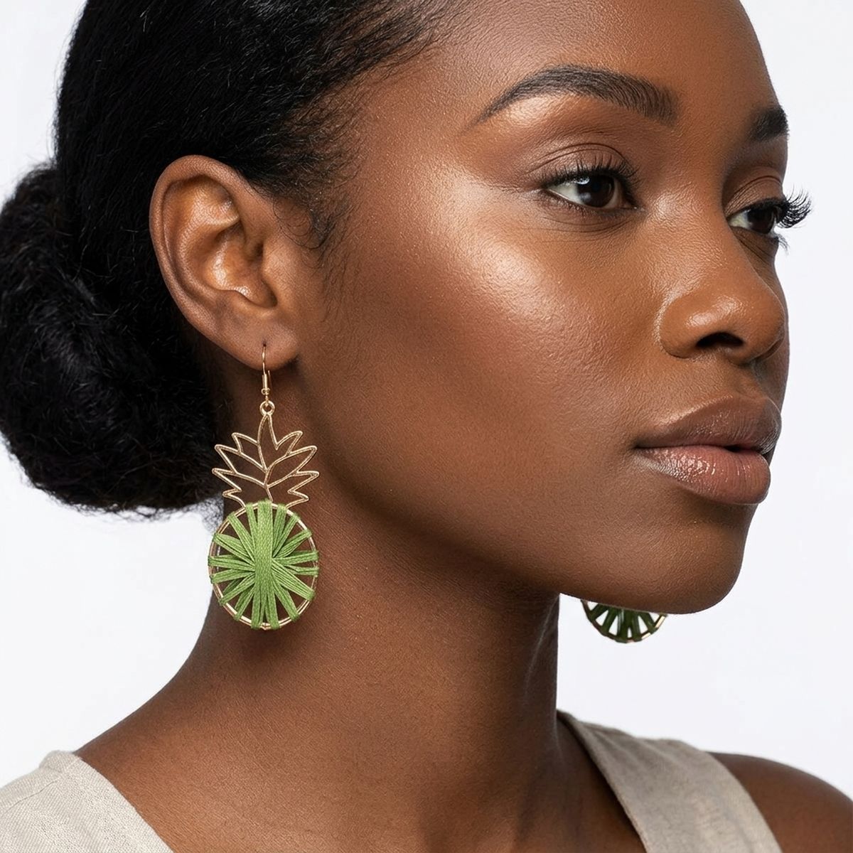 Green Raffia Pineapple Earrings
