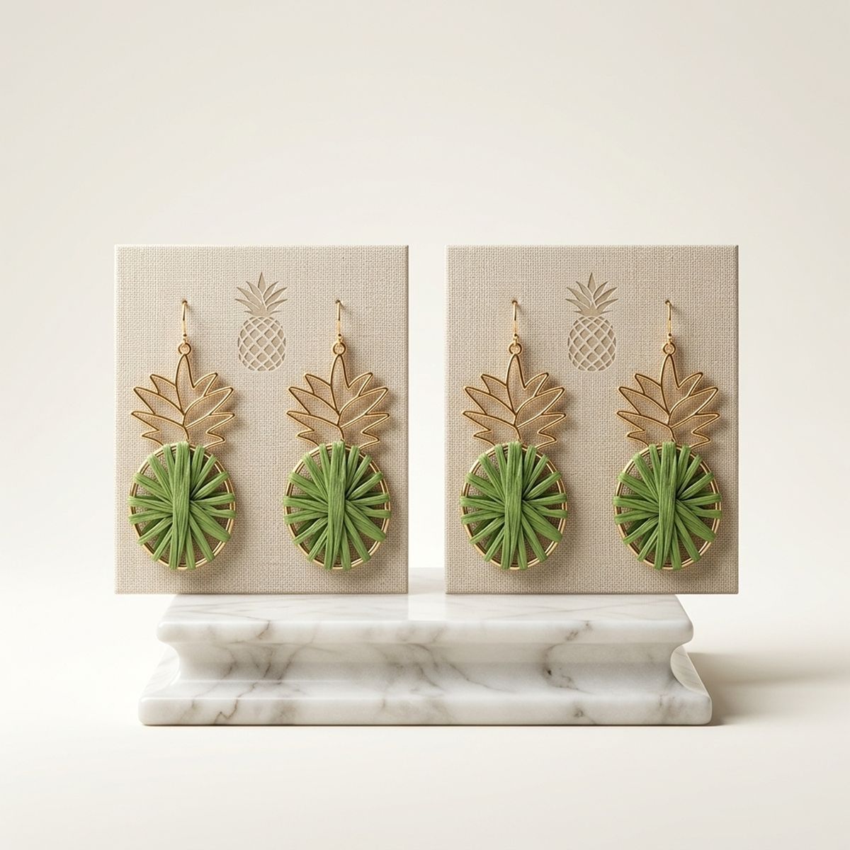 Green Raffia Pineapple Earrings