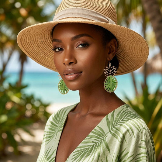 Green Raffia Pineapple Earrings