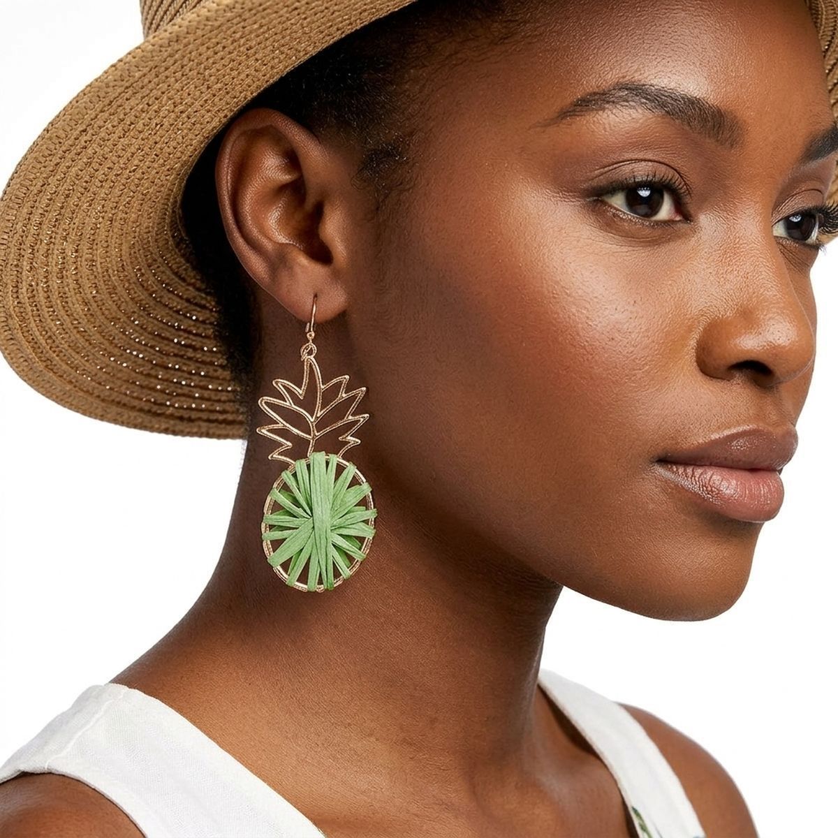 Green Raffia Pineapple Earrings