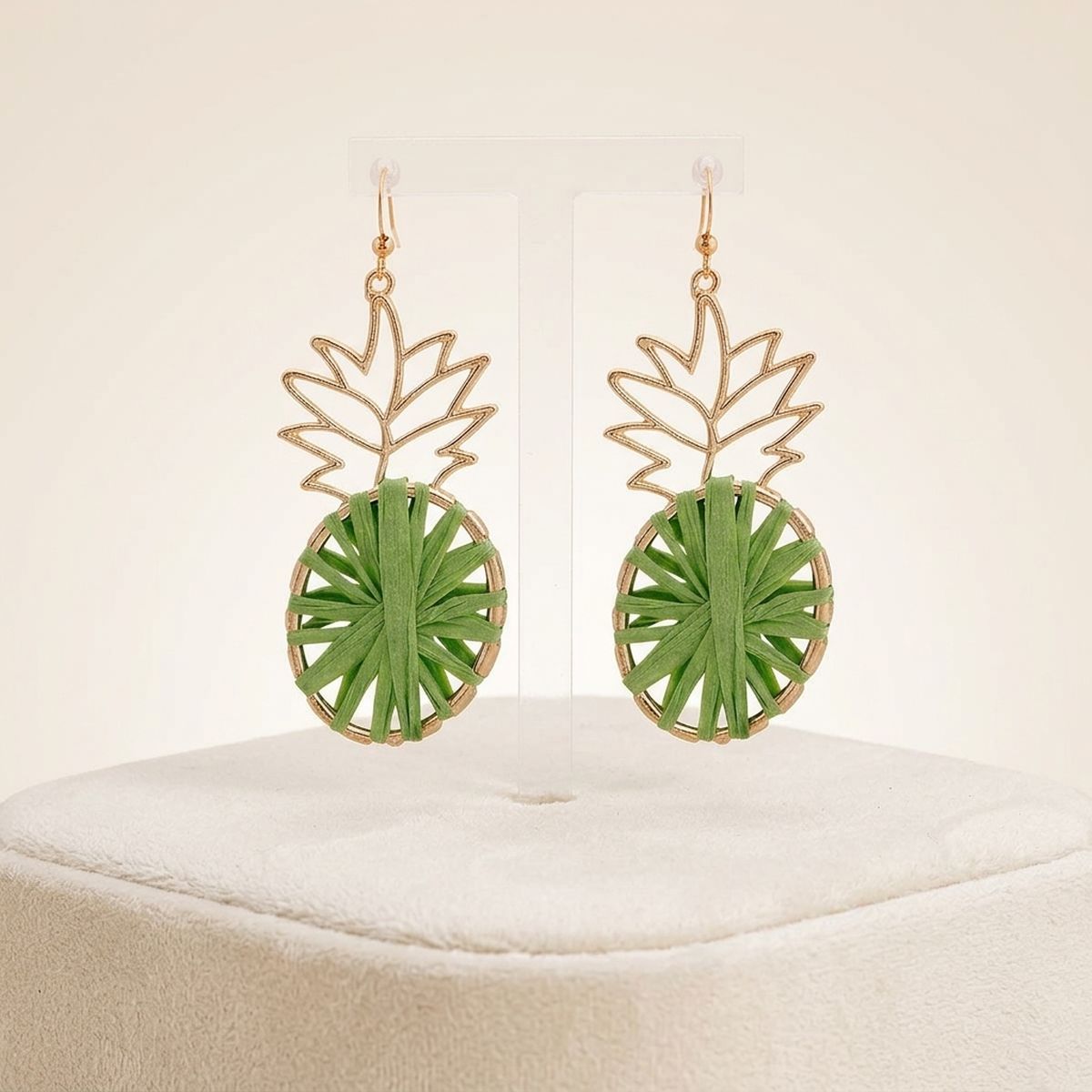 Green Raffia Pineapple Earrings