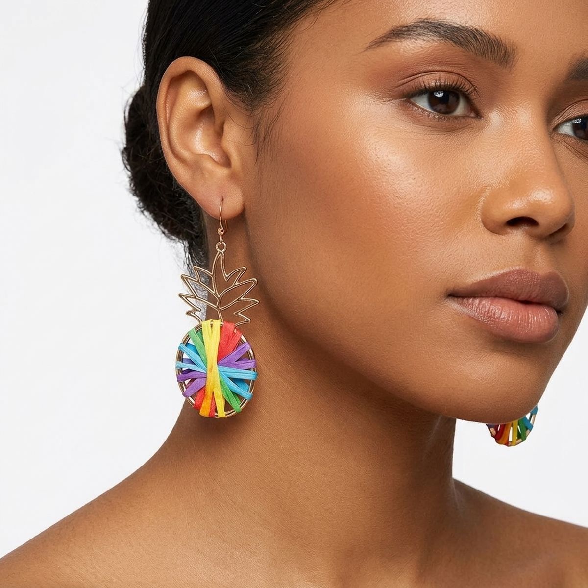 Rainbow Raffia Pineapple Earrings