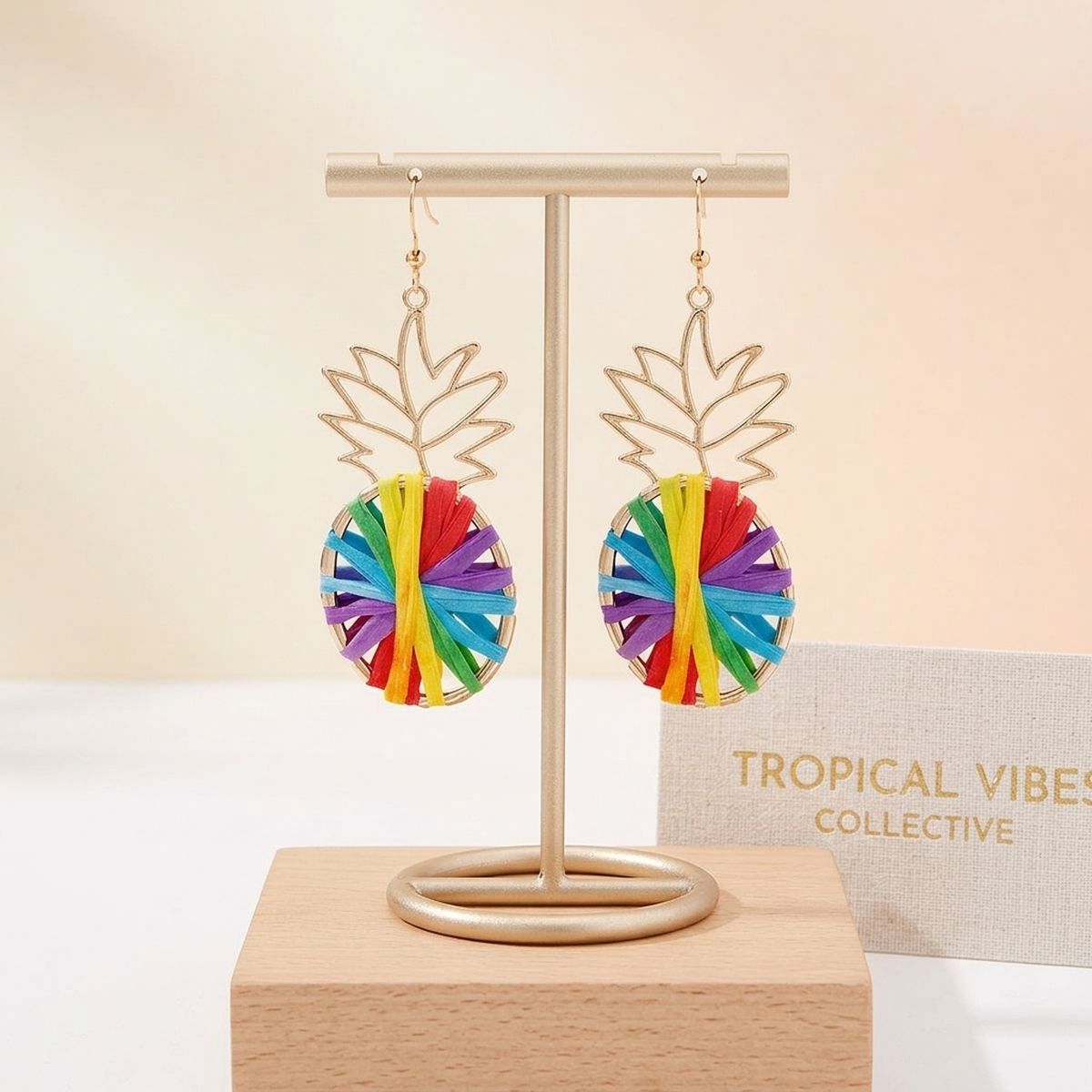 Rainbow Raffia Pineapple Earrings