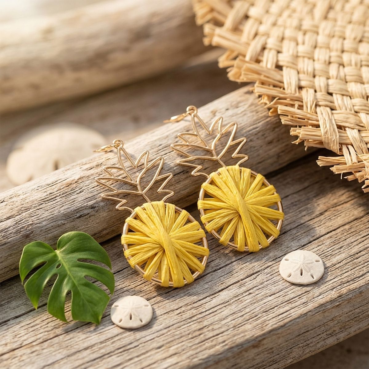 Yellow Raffia Pineapple Earrings