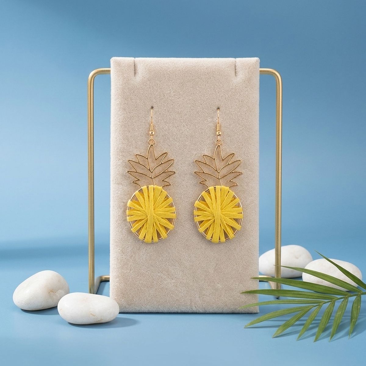 Yellow Raffia Pineapple Earrings
