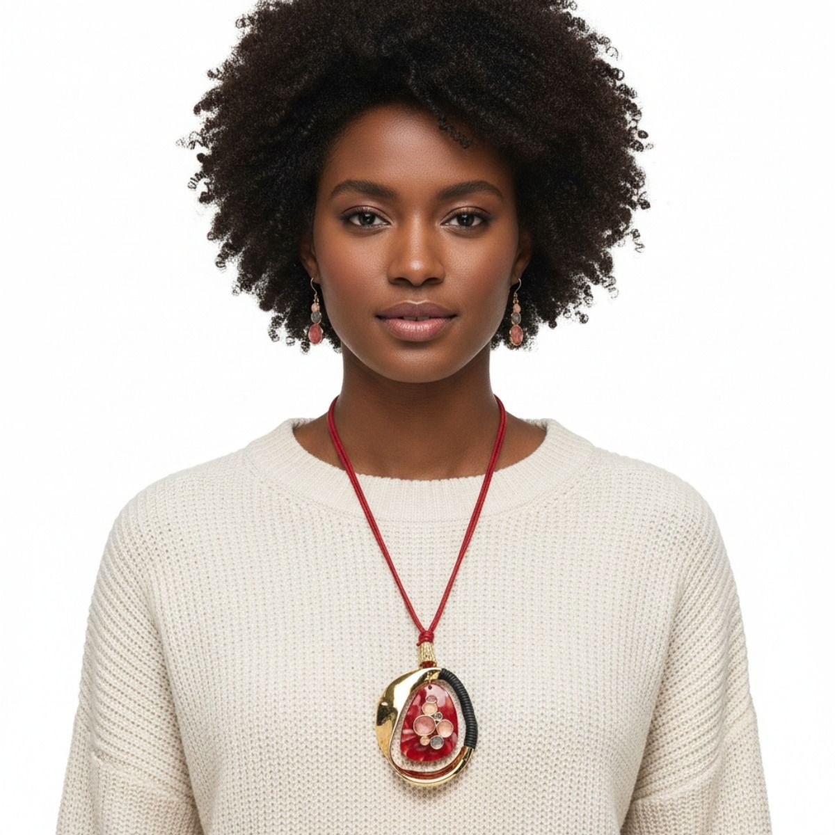Long Fuchsia Leather Pendant Necklace