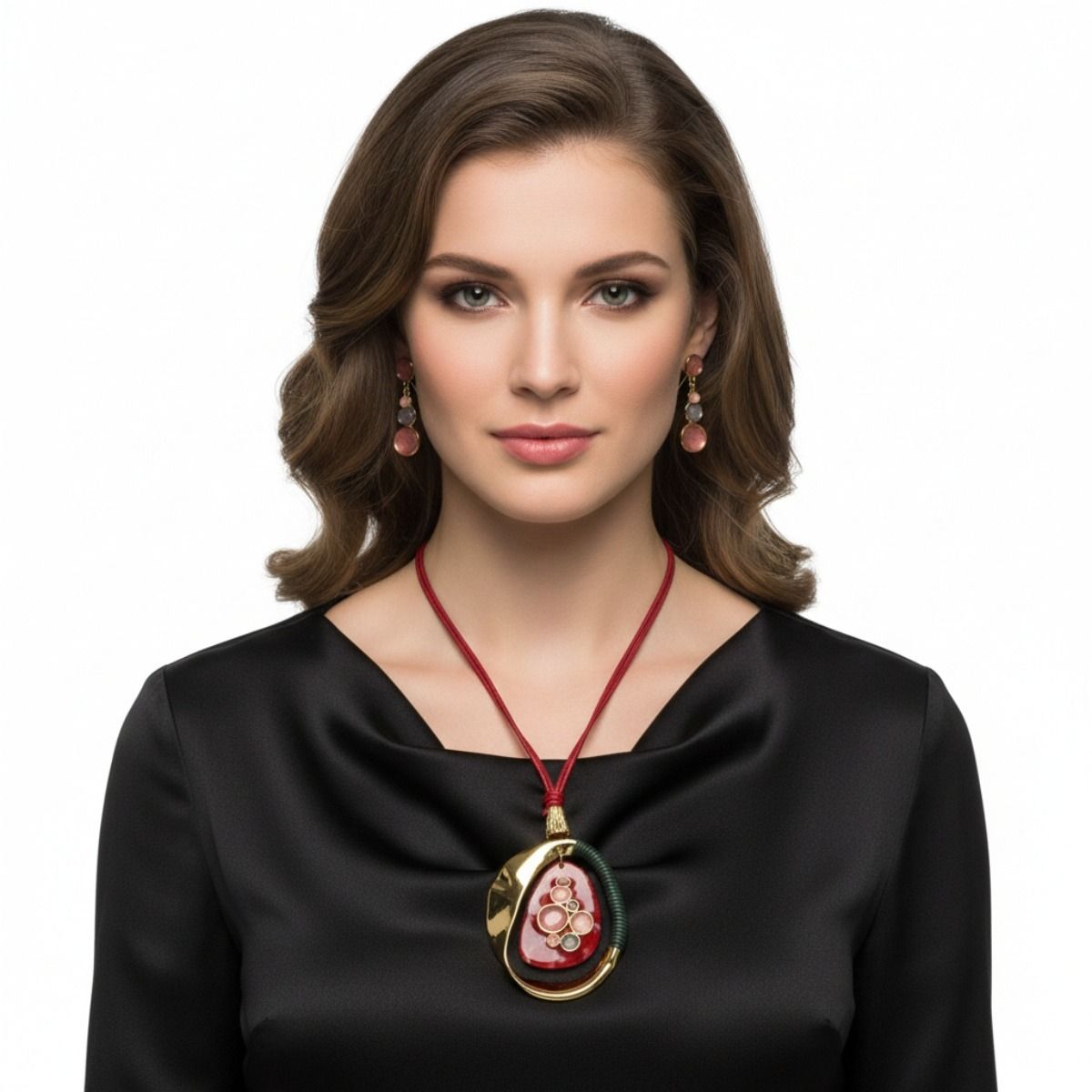 Long Fuchsia Leather Pendant Necklace