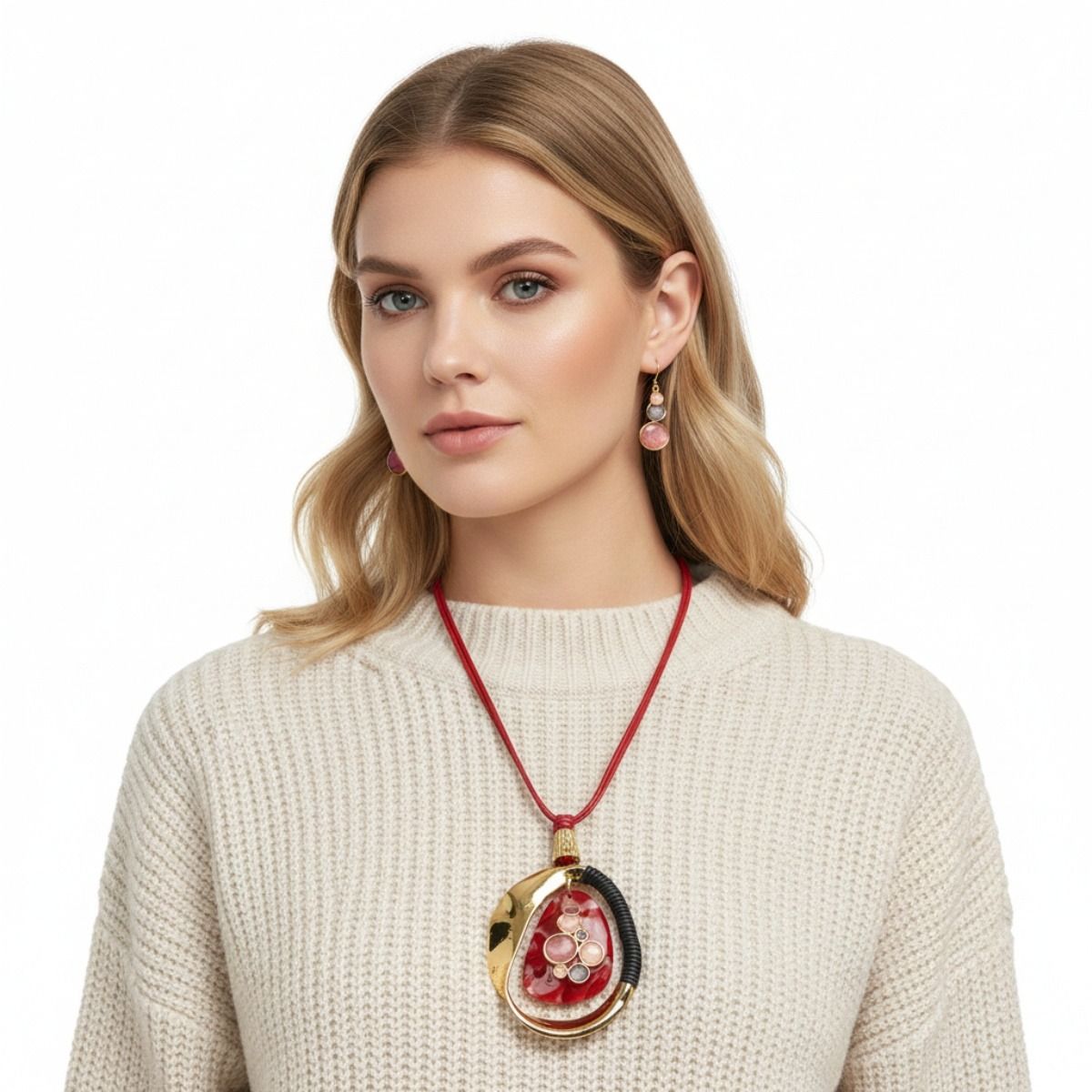 Long Fuchsia Leather Pendant Necklace