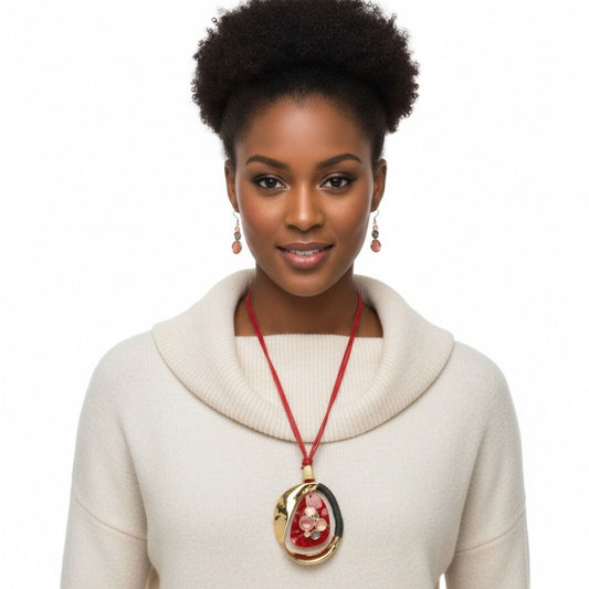 Long Fuchsia Leather Pendant Necklace