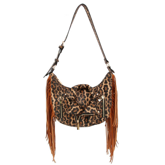 Leopard Moto Fringe Shoulder Bag