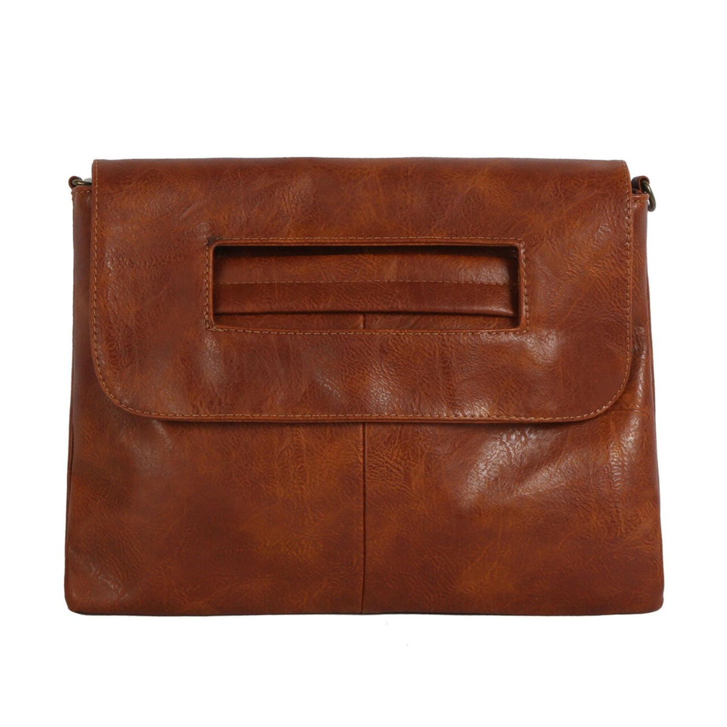 Clutch Bag Large Brown Hand Strap Flap Purse