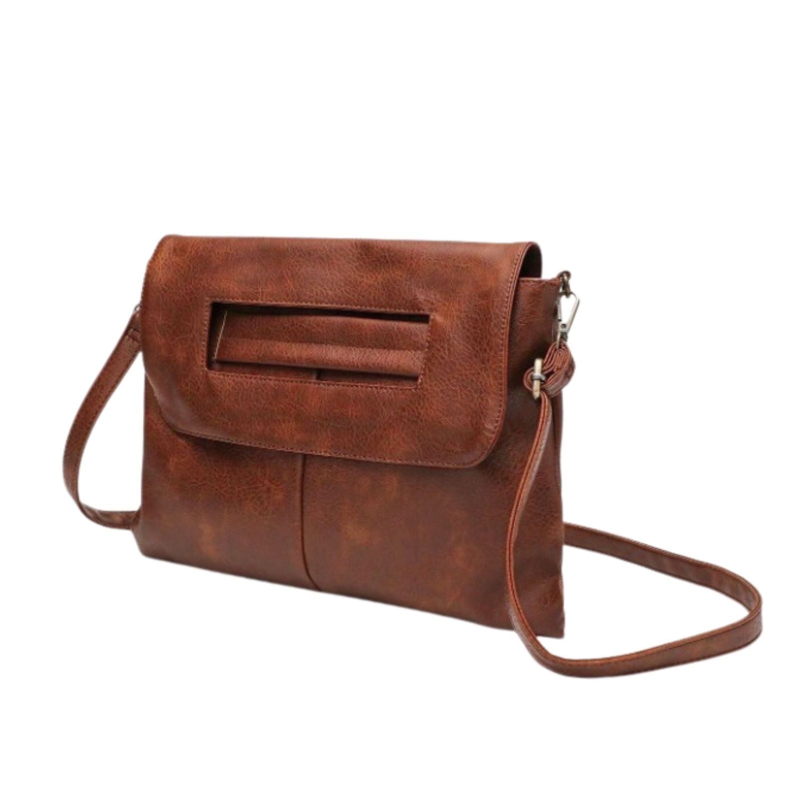 Clutch Bag Large Brown Hand Strap Flap Purse