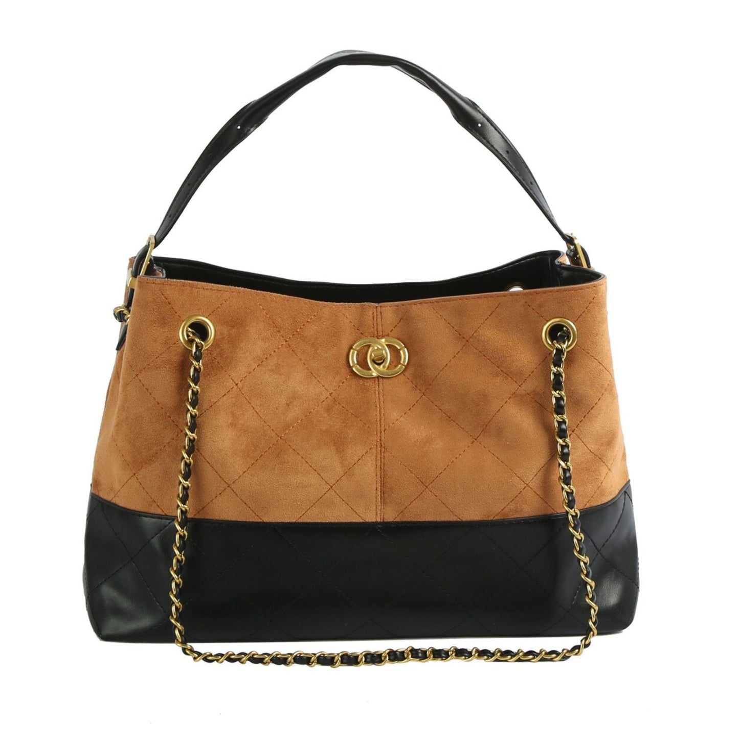 Shoulder Bag Brown Suede and Black Two Tone Purse